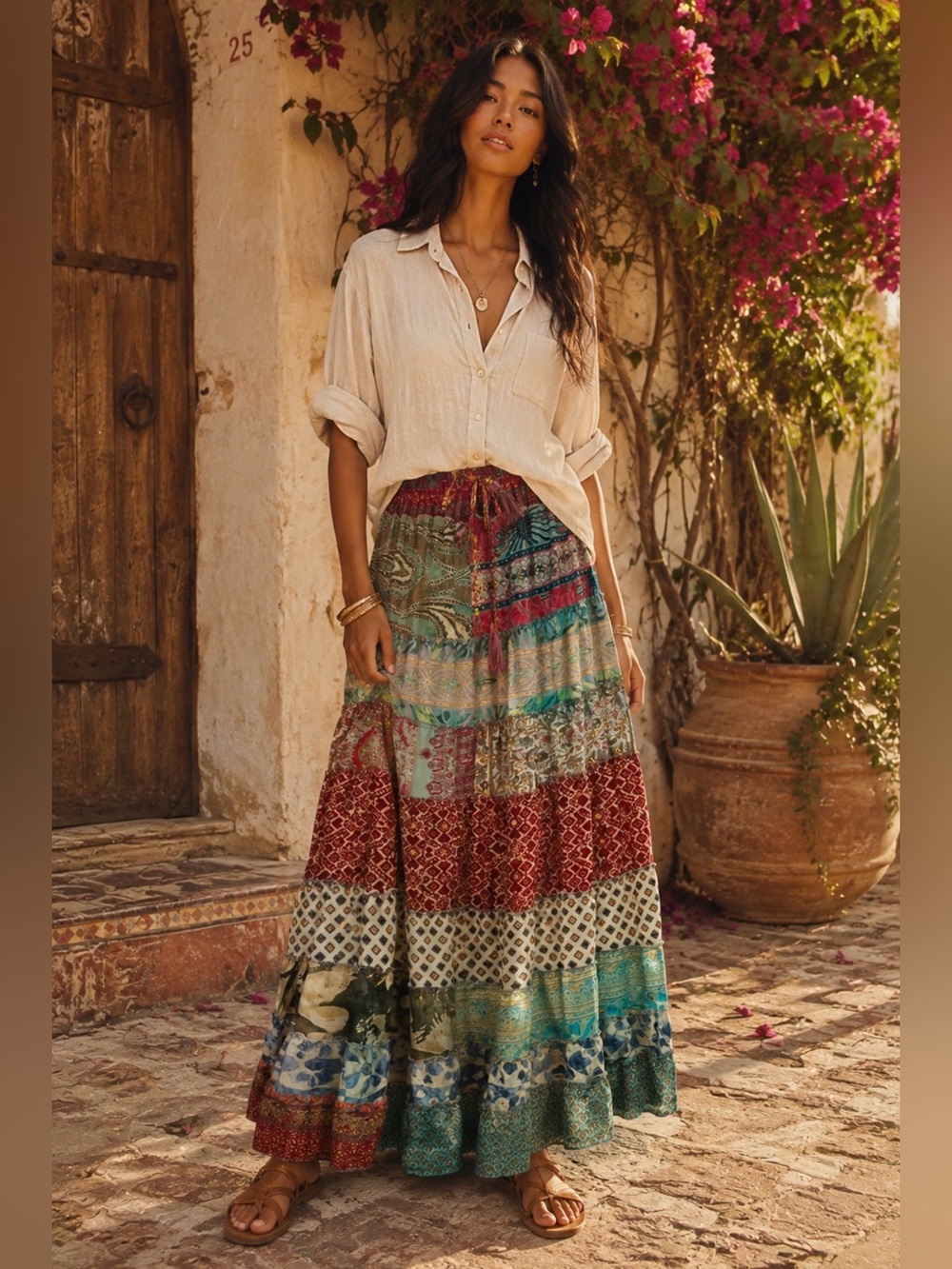 Bohemian Multi-Panel Maxi Skirt in Multicolor
